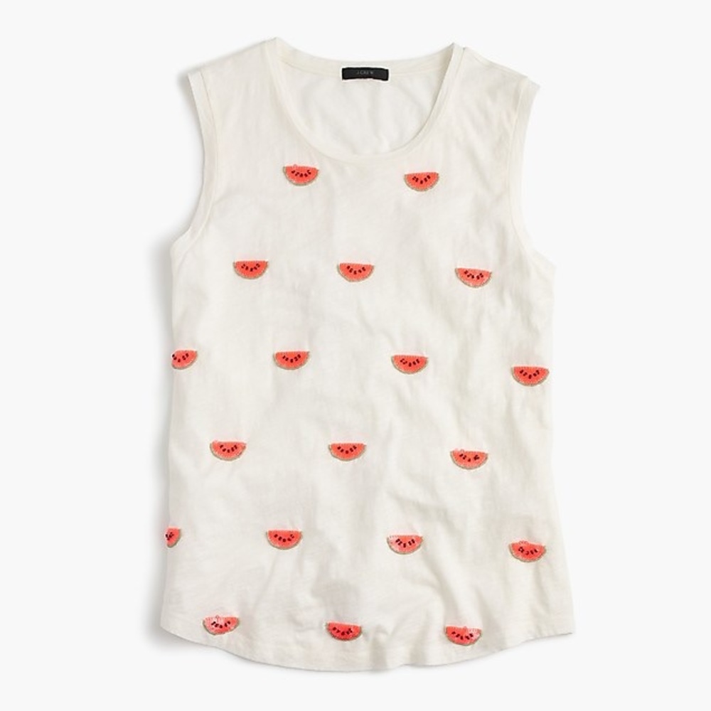 J. Crew Tank with orange beaded watermelons XL